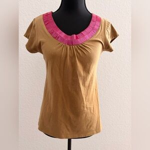 Tintoretto Embellished Scoop Neck Top | Pink Beaded Detail Short Sleeve Blouse